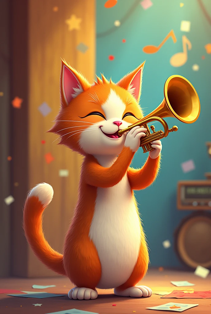 Draw a cat playing the trumpet