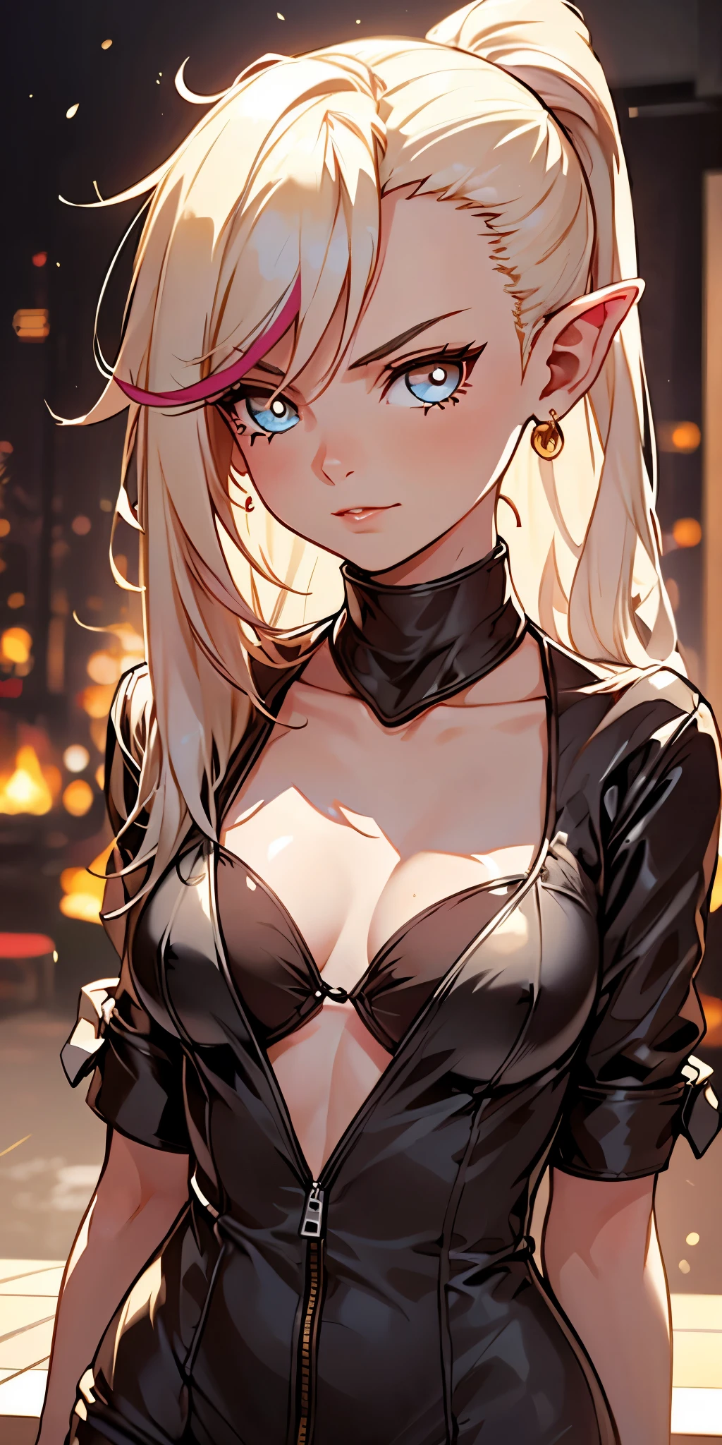 Beautiful girl, (Platinum hair), ((very long curly hair)), face perfect, innocent smirk, trunk,(cerulean eyes), (yan), (mic), (slim), ((flat-chested)), ((2)), skin denture, extreme detail, charming oval face, Red lips, Pink, shining skin, detailed hair, Facial Focus, Close-up chest, gold decorative necklace, gold earrings, ((1 girl)), Embarrassed expression, elf ears