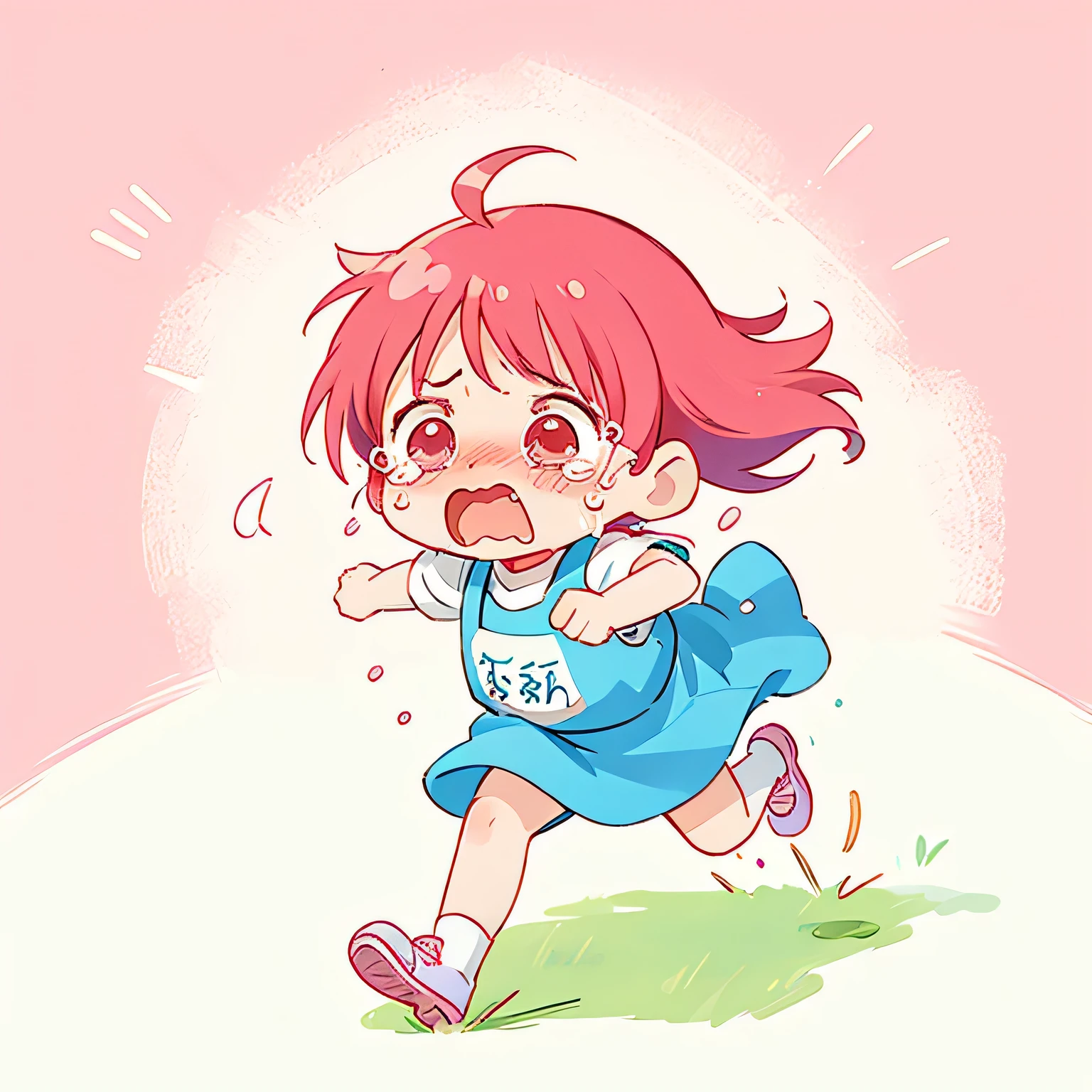 Momoko Sakura colorful style, Kawaii Design,The most beautiful girl of all time, chibi, (((Running while crying))), (((No background)))