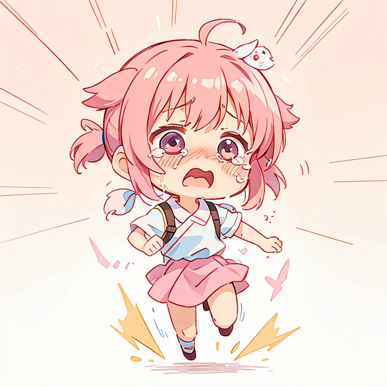 Momoko Sakura colorful style, Kawaii Design,The most beautiful girl of all time, chibi, (((Running while crying))), (((No background)))