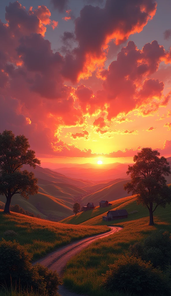 A beautiful sunset in the countryside.