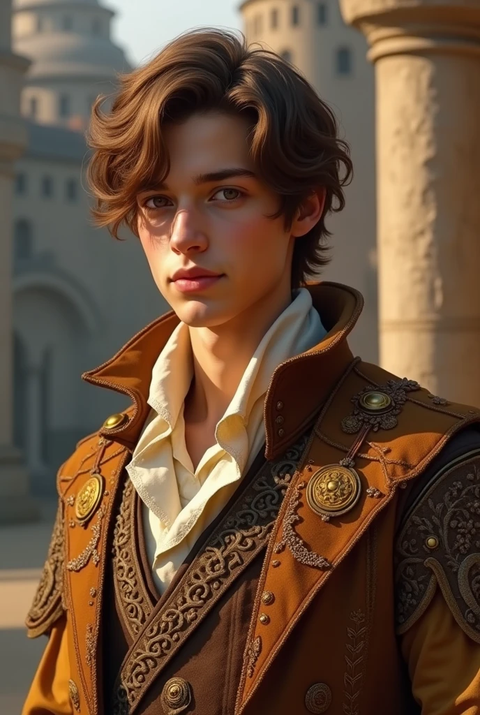 Umm young brown haired man wearing medieval gold