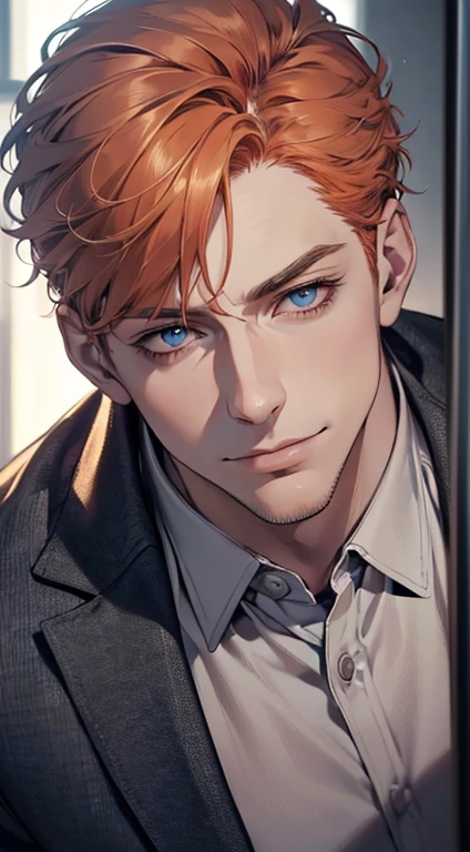 (best quality,4k,8k,highres,masterpiece:1.2),ultra-detailed,(realistic,photorealistic,photo-realistic:1.37),1 man,3,mature man,very handsome,without expression,smile,short grey b
Orange hair,blue eyes,penetrating gaze,perfect face without errors,imposing posture,businessman,office background,cinematic lighting,hdr image