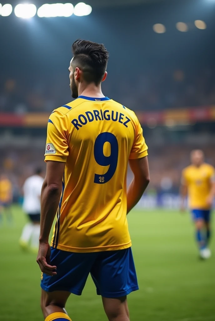 A football shirt number that says Rodriguez 9