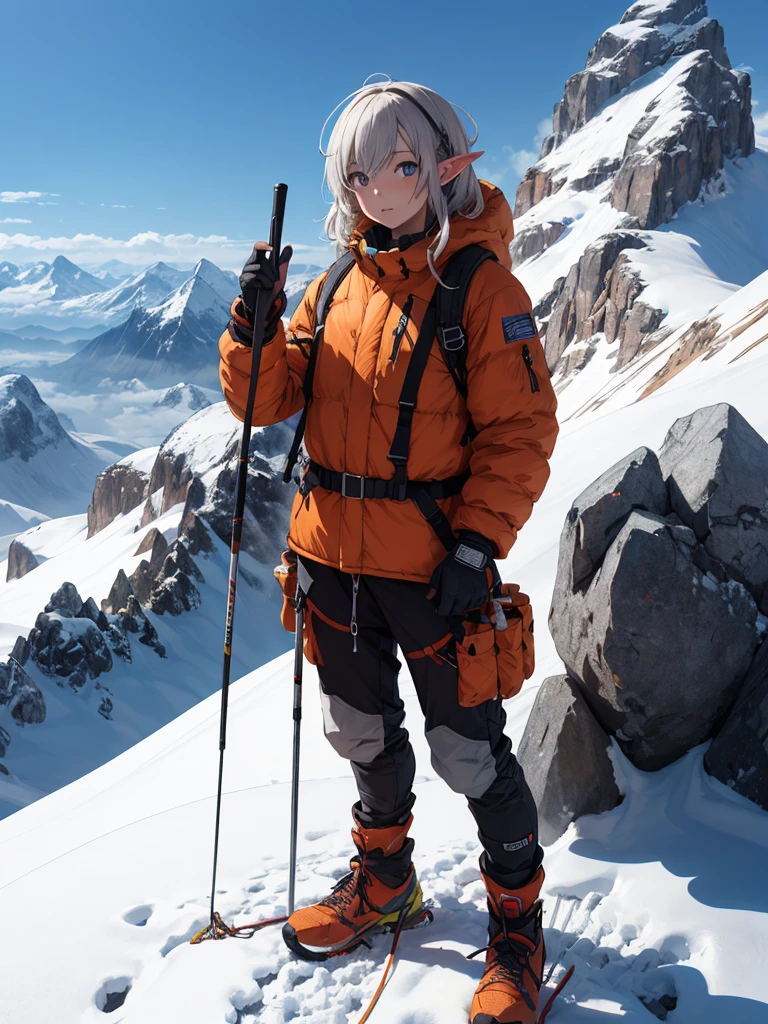 ((Highest quality)), ((masterpiece)), (detailed), At the foot of the mountain、Youth Hotel、Elf girls、Mountaineering attire、