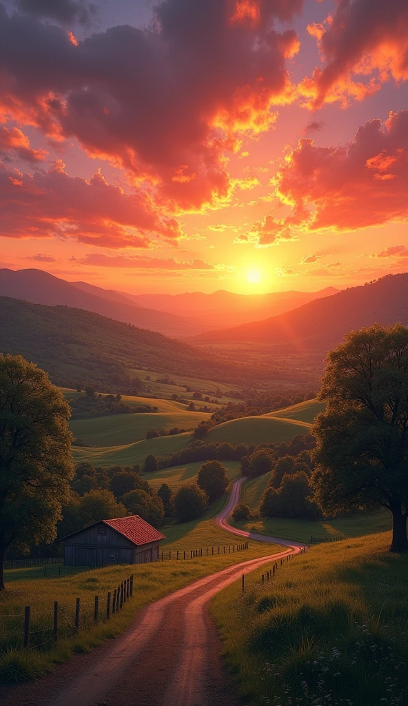 A beautiful sunset in the countryside.
