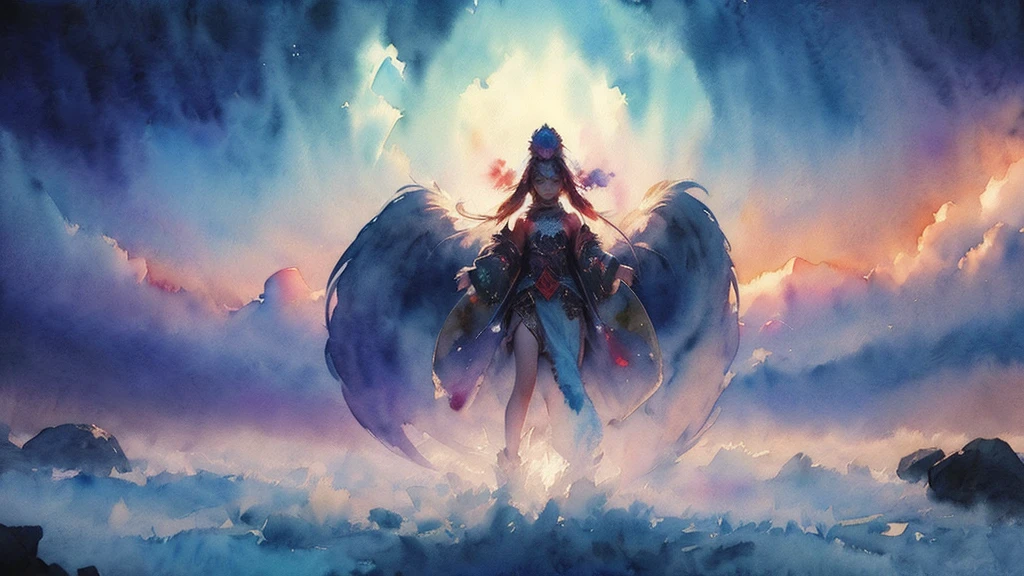 (Tabletop, Highest qualityの, Highest quality, Official Art, (beautifully、aesthetic:1.4), (Watercolor:1.4) ), (Izanami 1.5), 日本のgod話の女god, Majestic beauty, 創造の女god、生命の女god、Typically、((((Typically))))、Reincarnation Support, god&#39;Grace, Gentle and meditative expressions, Flowing, celestial garments, Shine、Created all the landscapes and worlds on Earth, A dazzling dance of light, Whispers of Ancient Legends