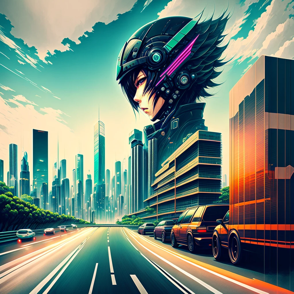 drive、city、Expressway、cyber punk