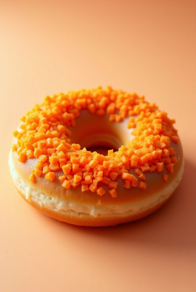 Carrot donut, carrot is a topping chop it tiny topping of carrots and there is a hole 