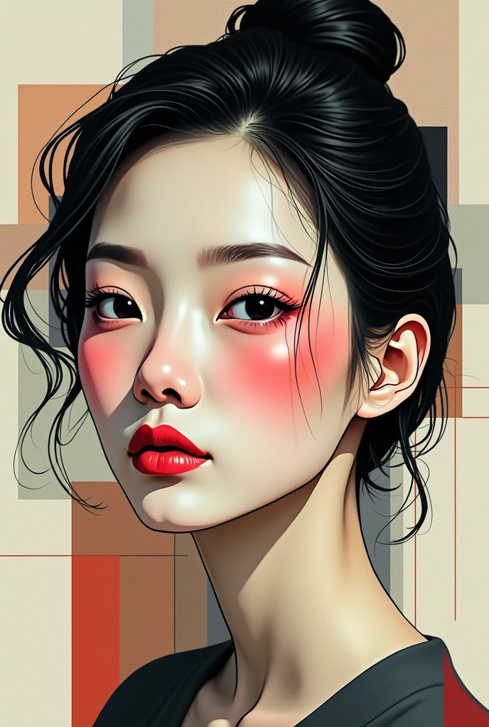 japanese woman face in cubism art