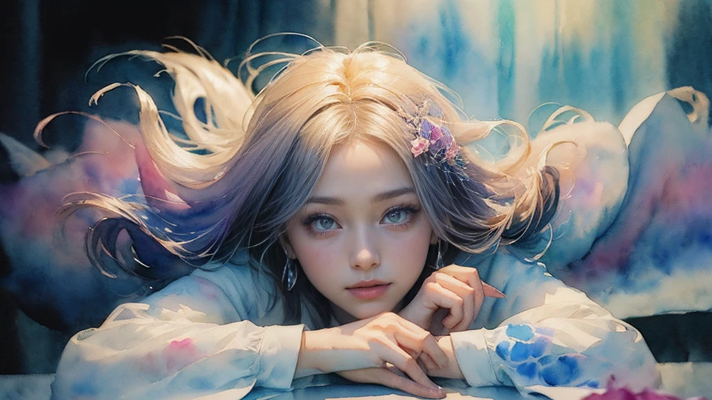 (Tabletop, Highest qualityの, Highest quality, Official Art, (beautifully、aesthetic:1.4), (Watercolor:1.4) ), (Izanami 1.5), 日本のgod話の女god, Majestic beauty, 創造の女god、生命の女god、Typically、((((Typically))))、Reincarnation Support, god'Grace, Gentle and meditative expressions, Flowing, celestial garments, Shine、Created all the landscapes and worlds on Earth, A dazzling dance of light, Whispers of Ancient Legends