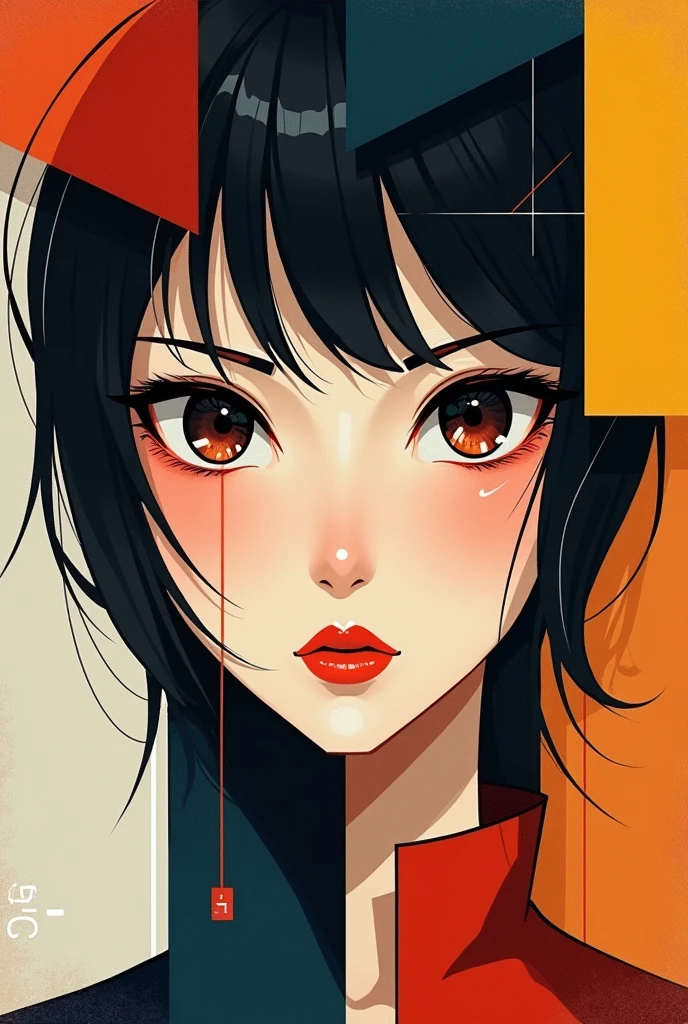 an anime waifu face in cubism art