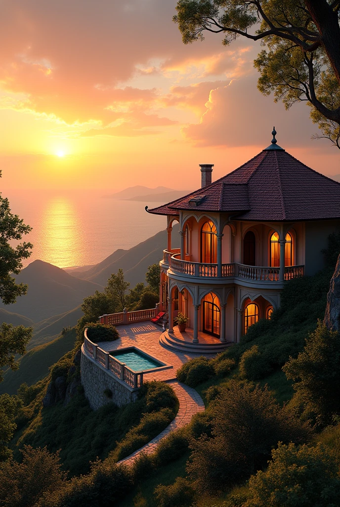 From villa, sunset photo like real, in Azerbaijan