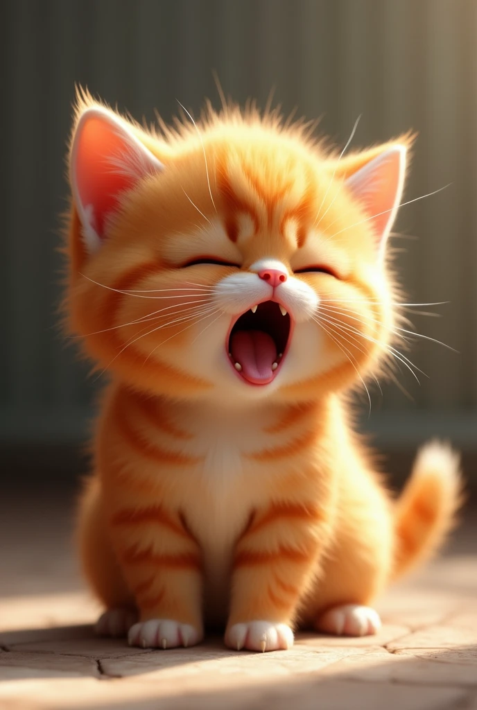 Chubby orange kitten crying 