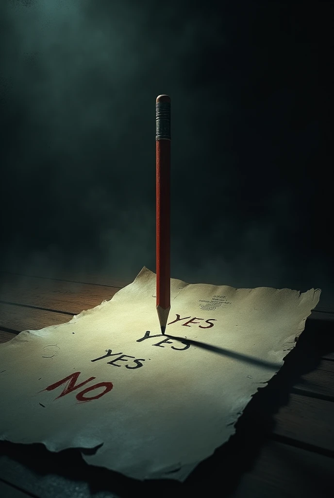Charlie Charlie horror game with pencils on a sheet that says yes or no