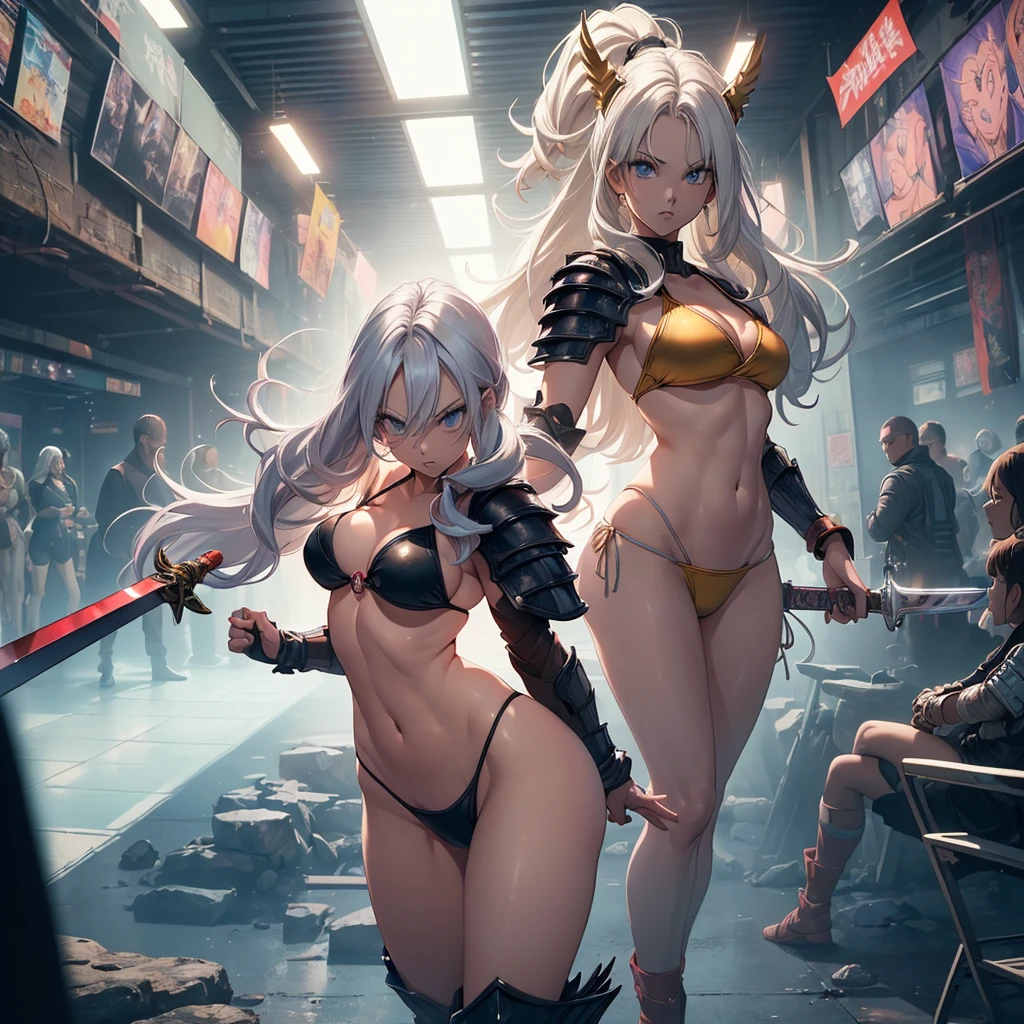(Highest quality,4K,High resolution,masterpiece:1.2), (Ultra-detailed), (Slender beauty)(Age 27)(Holding a sword:1.3) (Dynamic Art), (looking at the camera) (Dragon Ball Z setting), (The whole body is visible)(Vision:1.8), (Realist,photoRealist,photo-Realist:1.37), (High resolution,High resolution), (Portraiture), (Vibrant colors), (Long legs), (A noticeably elongated face), (Wide range) (Hermosos Fine grain), (Beautifully detailed lips), (Highly detailed eyes and face), , Bright eyes Dynamic angles and postures, Sweatびっしょり, Sweat, (Long eyelashes), (Sharp focus), (Physically Based Rendering), (8 heads,Beautiful female warrior), (Mature Woman) (Leg spread), (intense), (expression of intense desire), (Motion Blur), (elegant), (Slim figure:1.3), (Inspired by anime), (Bright light), (Cinema Lighting), (Contrasting colors), (Mysterious atmosphere), (Action-packed scenes), (Unique Look), (impressive), (Reveal costumes), (Exciting), (Expressive), (Interesting atmosphere), (monster:1.4) ((Highest quality)),((Very detailed)),masterpiece,Absurd,Detailed face,Beautiful Face,(Fine grain, Deep Eyes),((Dynamic pose)), (((Long white hair,Adult beauty,Inspired by Akira Toriyama))),(((Bikini Armor))),grassland,monsterと戦闘中Distant view Vision
Wide shot 広角
Long shot
