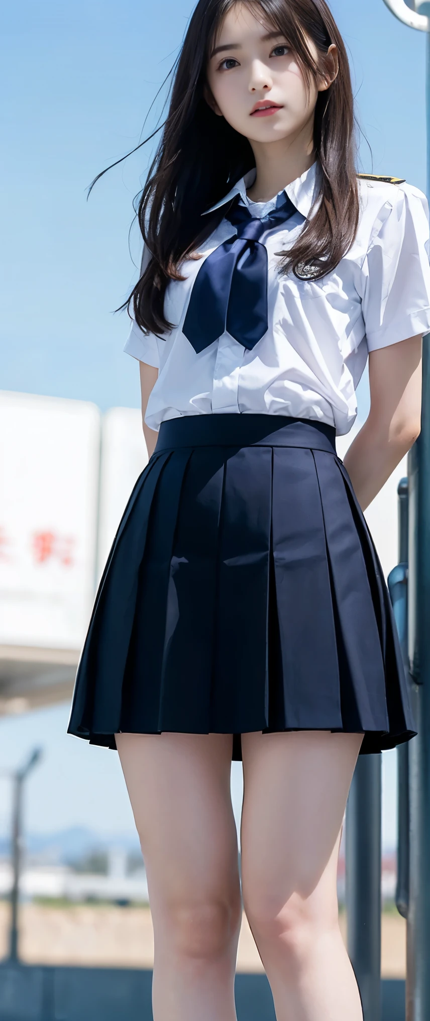 (masterpiece, Highest quality:1.2), 8k, , 85mm, Official Art, RAW Photos, スーパースリムなスレンダーbeautiful girl, (((((If you lift up your navy blue skirt, you can see your crotch、Full nudity下Half Body))))))、Show me your ears、Embarrassing nude photoshoot、Full nudity, Cute Face, close, Half Body, Biolace, Gardenia, beautiful girl, school uniform, Thin thighs,Narrow waist、 Standing on the station platform, People who look at it with embarrassment, No makeup, (A slightly troubled look), Face of embarrassment、Nervous pose、Film Grain, chromatic aberration, Sharp focus, Face Light, Bright lighting, 10 generations, Detailed face, Background blur, (Dark red tie:1.1)、((((((二人のbeautiful girlフ))))))、((((((2人のFull nudity女子高生)))))、Short straight hair, the wind is blowing hard、Hair fluttering