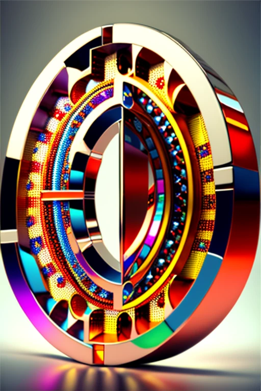 conceptual installation art, (ultra detailed, absolutely resolution, best quality:1.3), 2.5D, chrome-plated puzzle rings, colorful mosaic patterns of many colors, rusty puzzle rings, delicate and dynamic effects, glitter effects, artistic, artistic photography, hyper realistic, CG digital art