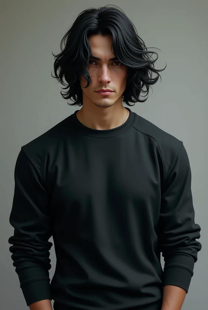 Young dark-haired man, with black hair and athletic body, dressed in sweatshirt