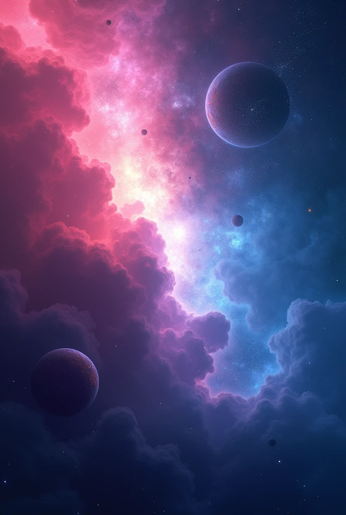 A deep space with left side pink space and right space is blue