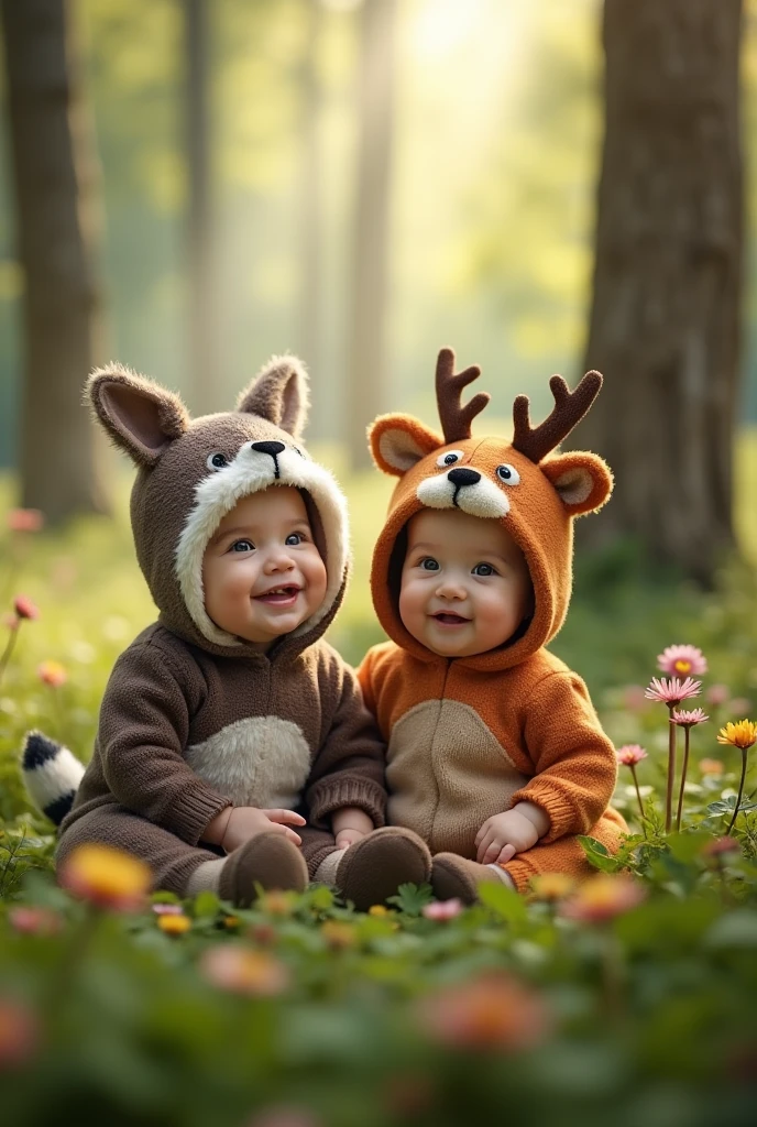 Create images of babies dressed as forest animals