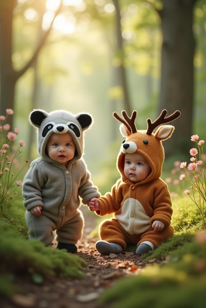 Create images of babies dressed as forest animals