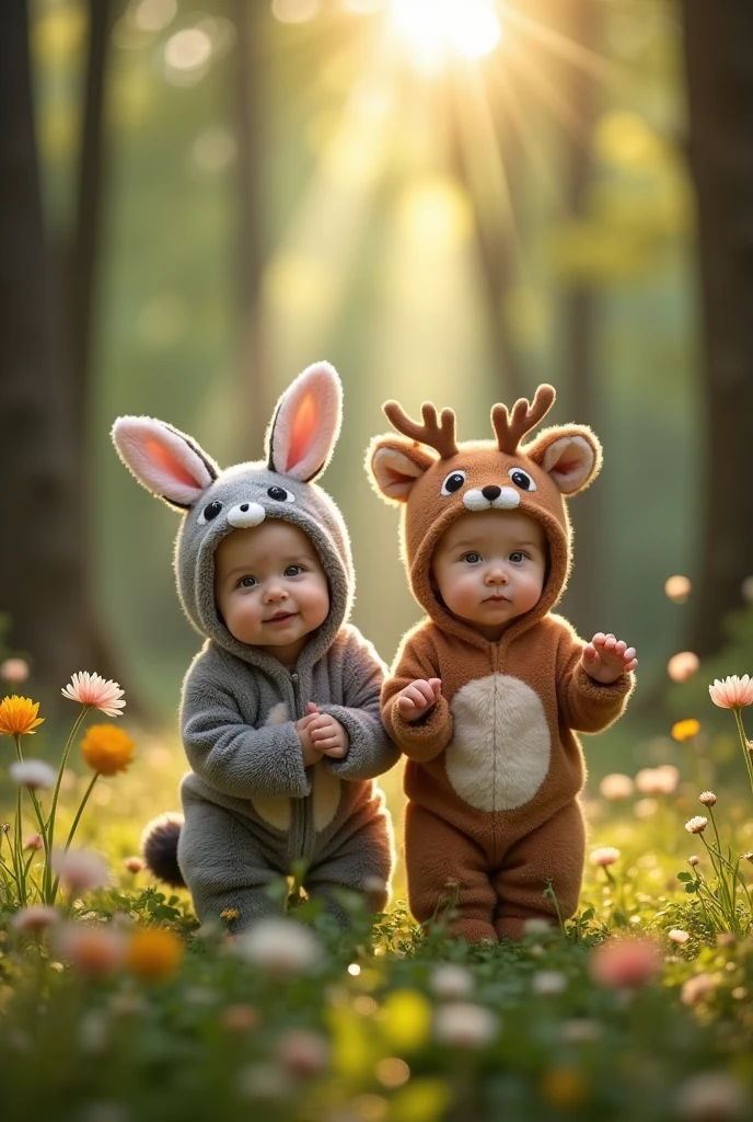 Create images of babies dressed as forest animals