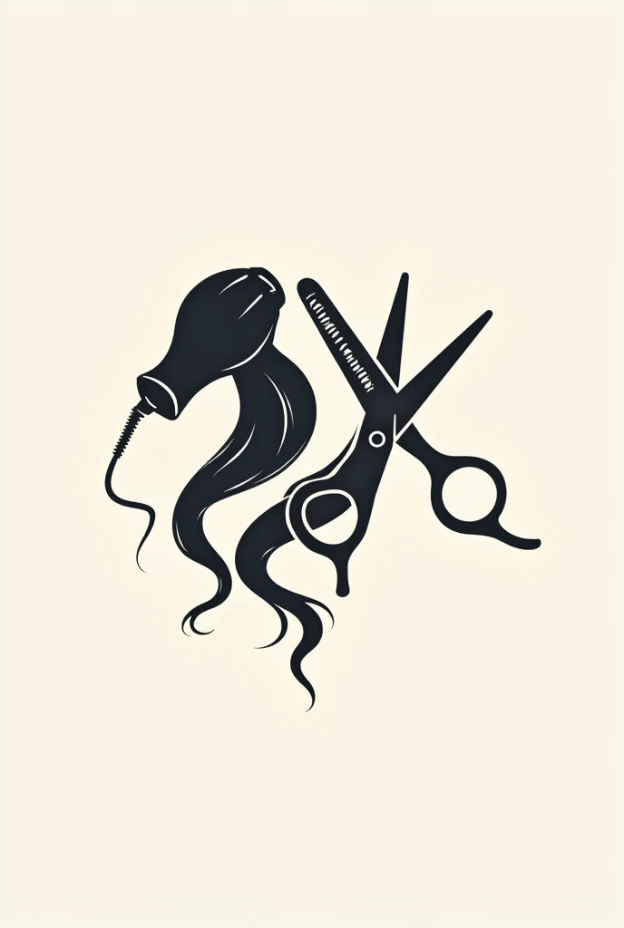 Ruthy Santos hairdresser logo, dryer and scissors, hairs