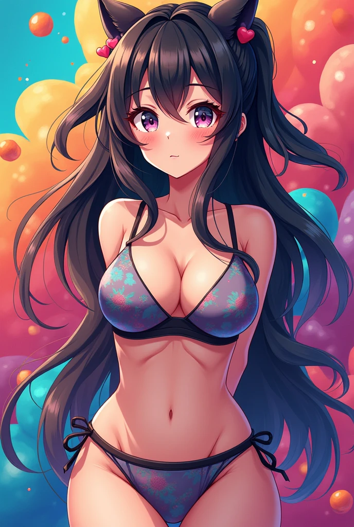 super busty anime waifu in cubism art style, multi-colored, vivid colors, 8k, absurdes, hi-res, ultra-detailed, trillions of pixels, photorealism, arms behind back, big eyes, ulzzang 