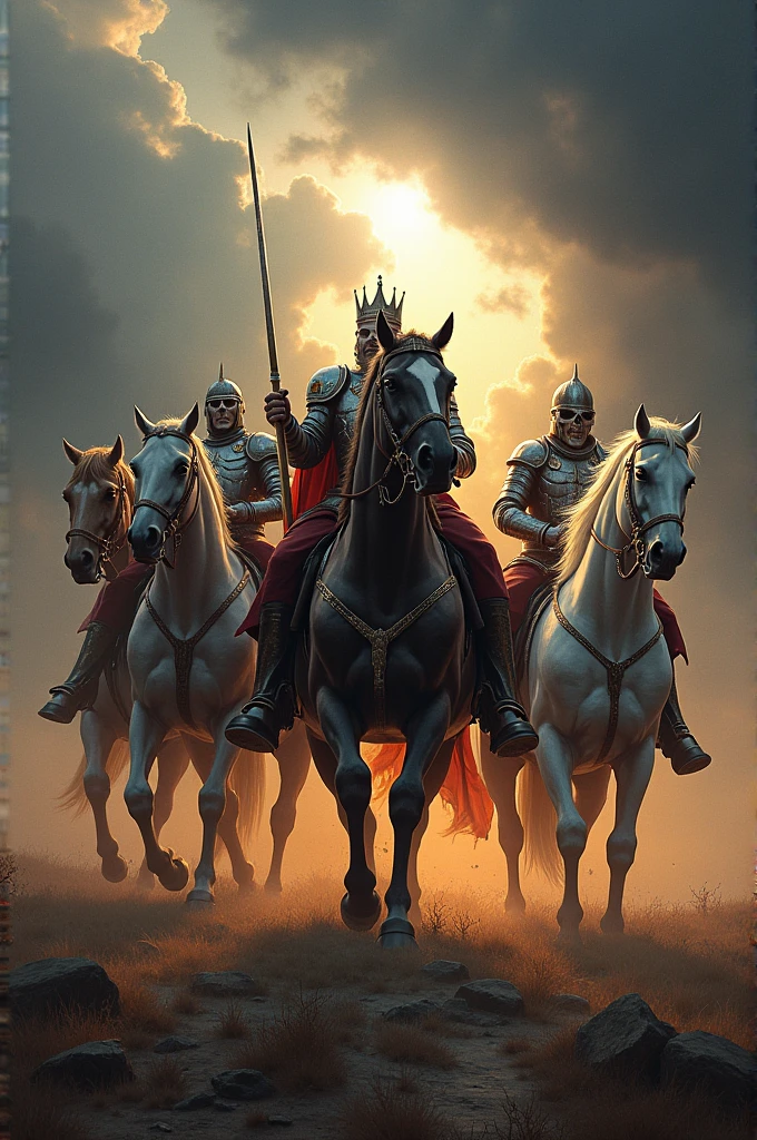 The Vision of the Four Horsemen: Representations of knights symbolizing Conquest, karo, hunger and death. These images often convey a sense of catastrophe and global change..