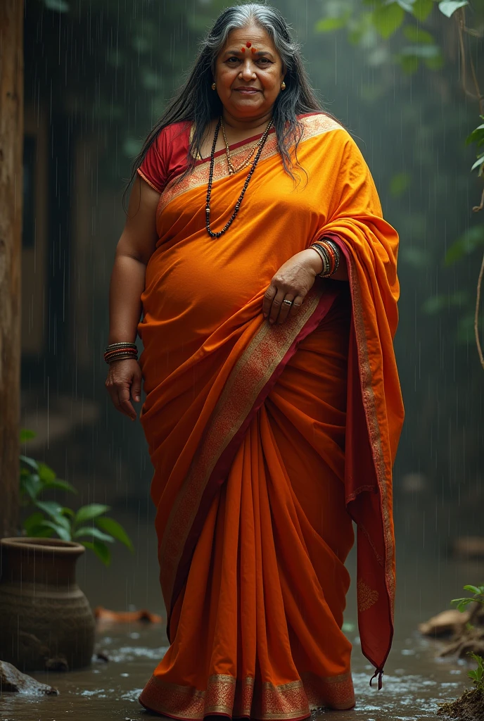 Big indian aunty wearing the saree.saree will wet.her hair tie