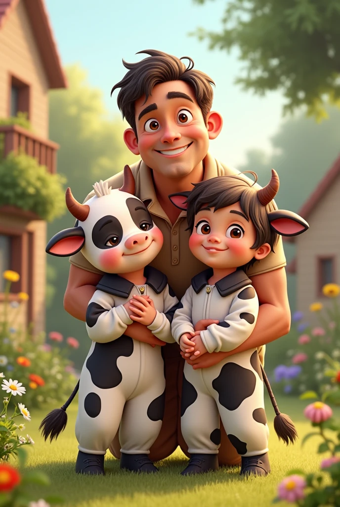 DISNEY PIXAR COVER DAD WITH HIS TWO CHILDREN DRESSED AS COWS