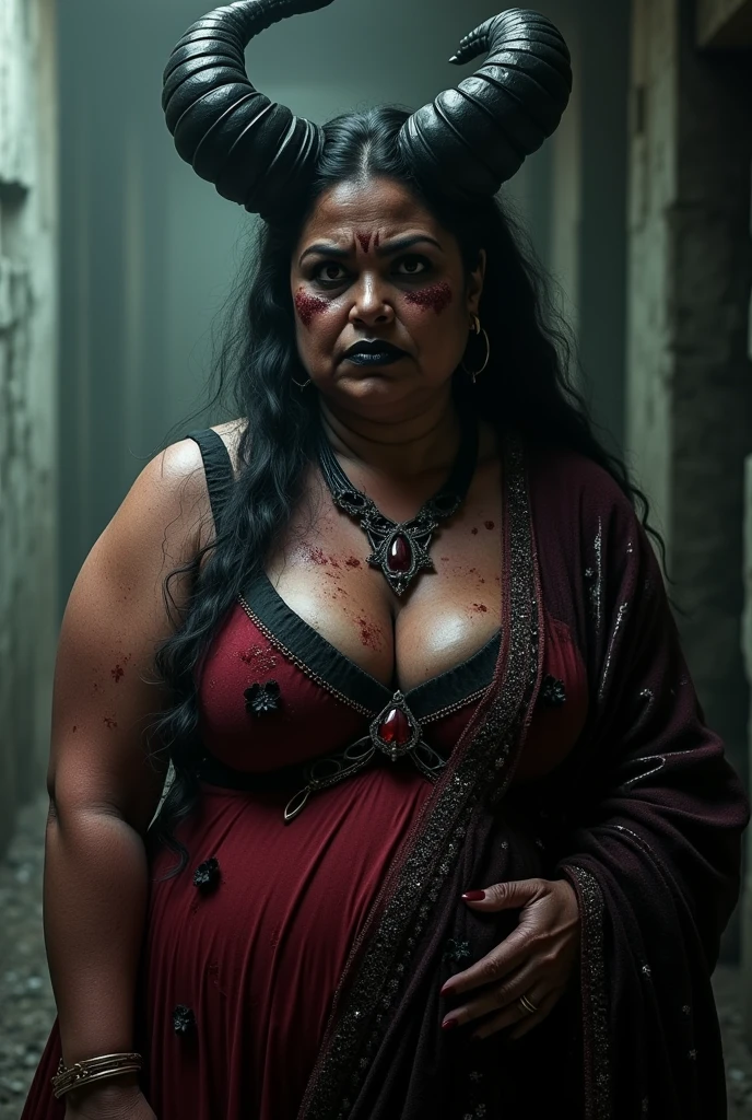 full naked body Closeup shot, Big chubby aunty, milf, cougar lady witch, fierce eyes, evil seductress, wide body, horny Gothic milf, 90 years old gorgeous mature lady, evil mommy, satan mommy, naughty evil momma , pervert demoness, demoness of lust, curvy, black lips, horny face, extremely gorgeous, thick figure, heavy physique, voluptuous, curvy, sexy figure, Fashionable portrait of androgynous alien looking witch wearing veil, glowing eyes, futuristic design, minimal details, givenchy, photoreal, 200mm, hd, f/ 2.0, highly detailed, surreal, sexy beautiful evil woman, sexy bold sequin Saree with strapless Bra, chudail, Pishachini, horror genre, blood-thirsty enchantress, powerful female spirit, eerie, drop dead, in the style of red and blue, (intricate details, hyperdetailed:1.15) (skin texture:1.2), dark Moody tone, cinematic lighting, haunted place in background, evil seductress, veins in the body, lifelike texture, sensual, (wet, oil-lubricated),(sweaty),