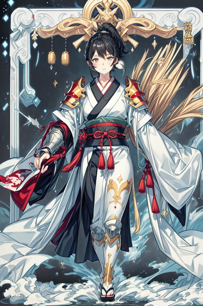 (high quality、High resolution、Textured skin、high quality、Caution about scars、Precise CG unification、gameCG)、(One man)、Japanese style armor、SakuraFubuki、Black Hair、ponytail