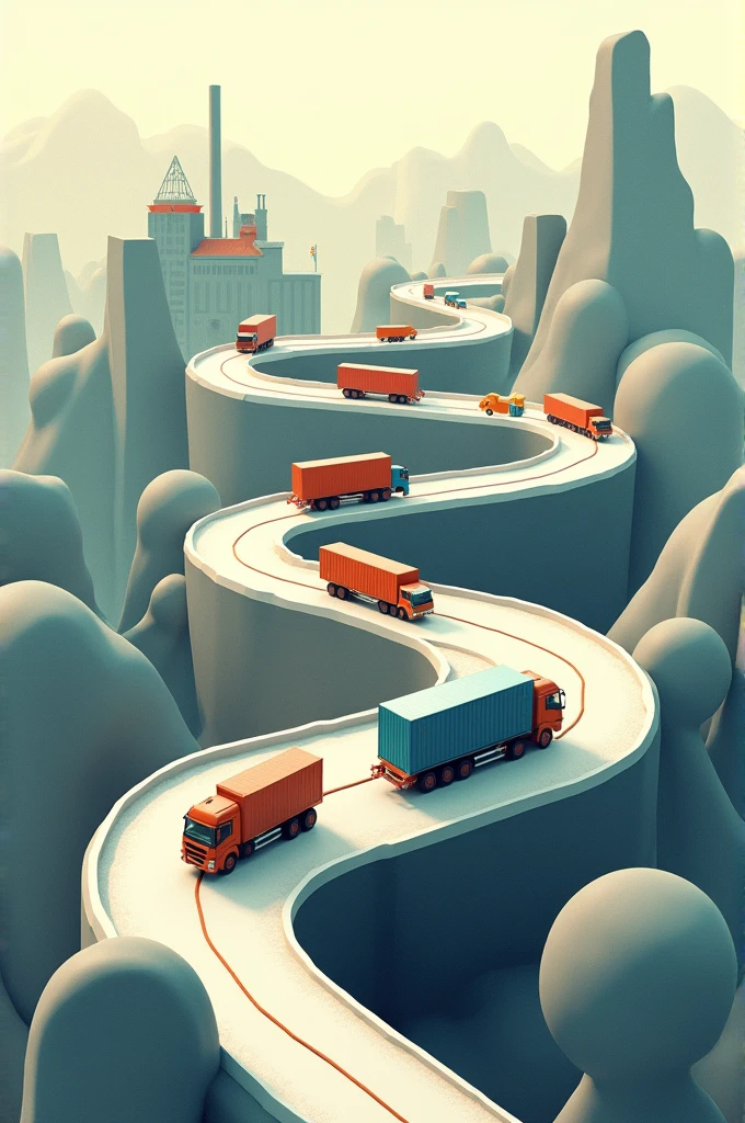 Make a non-realistic drawing , of a supply chain where the process road is named SUBWAY. And that it has all the supplier processes like a factory at the beginning of the road, then put some trucks on this road until they reach the warehouse, then the same process of the truck leaving and going to the store and then delivering the completed product to the customer. PLEASE this road has to be in the shape of the word SUBWAY. And the design must be HORIZONTAL!!
