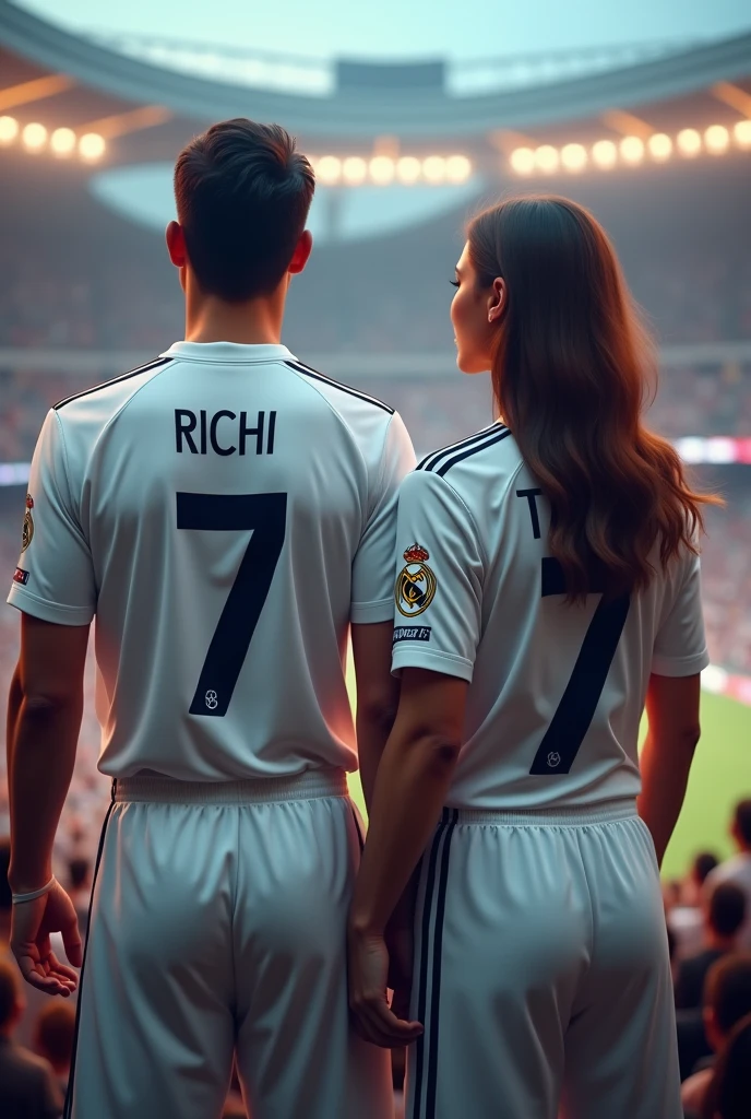 Real Madrid number 7 shirts with the couple's names RICHI and TATI