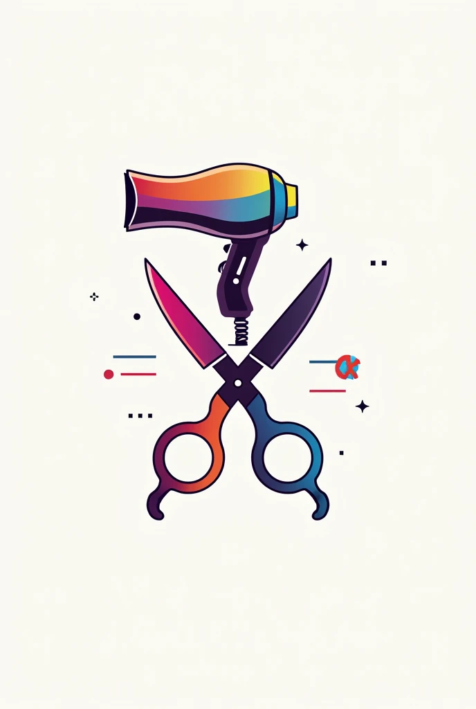 Ruthy Santos hairdresser logo with image of scissors and colorful dryer