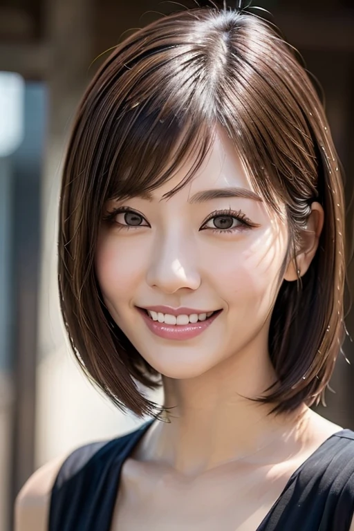 Japanese women Orthodox beauty, cute, cute, beautiful, smile, Yamato Nadeshiko, Ultra-realistic, More real, Real women, Looks like the real thing, From below, Just like him, Super Real, Bob, Upper Body