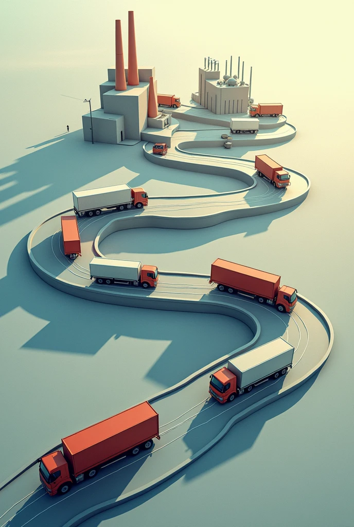 Make a non-realistic drawing , of a supply chain where the process road is named SUBWAY. And that it has all the supplier processes like a factory at the beginning of the road, then put some trucks on this road until they reach the warehouse, then the same process of the truck leaving and going to the store and then delivering the completed product to the customer. PLEASE this road has to be in the shape of the word SUBWAY. And the design must be HORIZONTAL!!