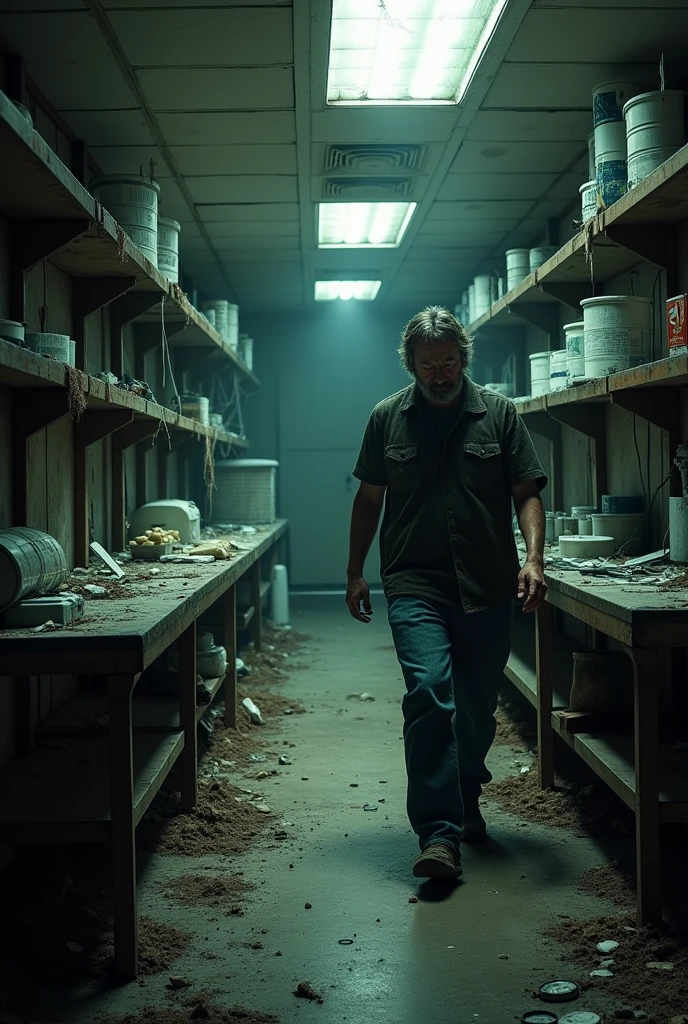 Abandoned hospital, man in supply room