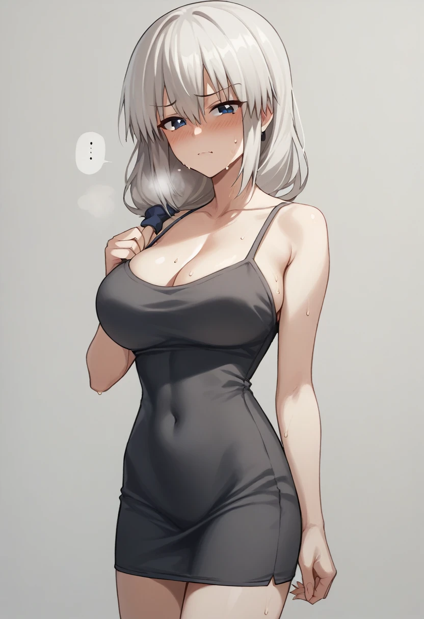 Round big breasts、blush、Sweat、In the heat、Long white hair、Braiding、uzaki_fortune、
{Highest quality}, {so beautiful}, {Very detailed}, {Best illustrations},Life、slim:1.5、Camisole long maxi dress(tight)、Are standing、Troubled face、Close ~ eyes