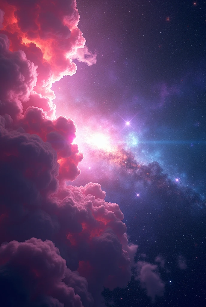 A deep space with left side pink space and right is blue and purple space