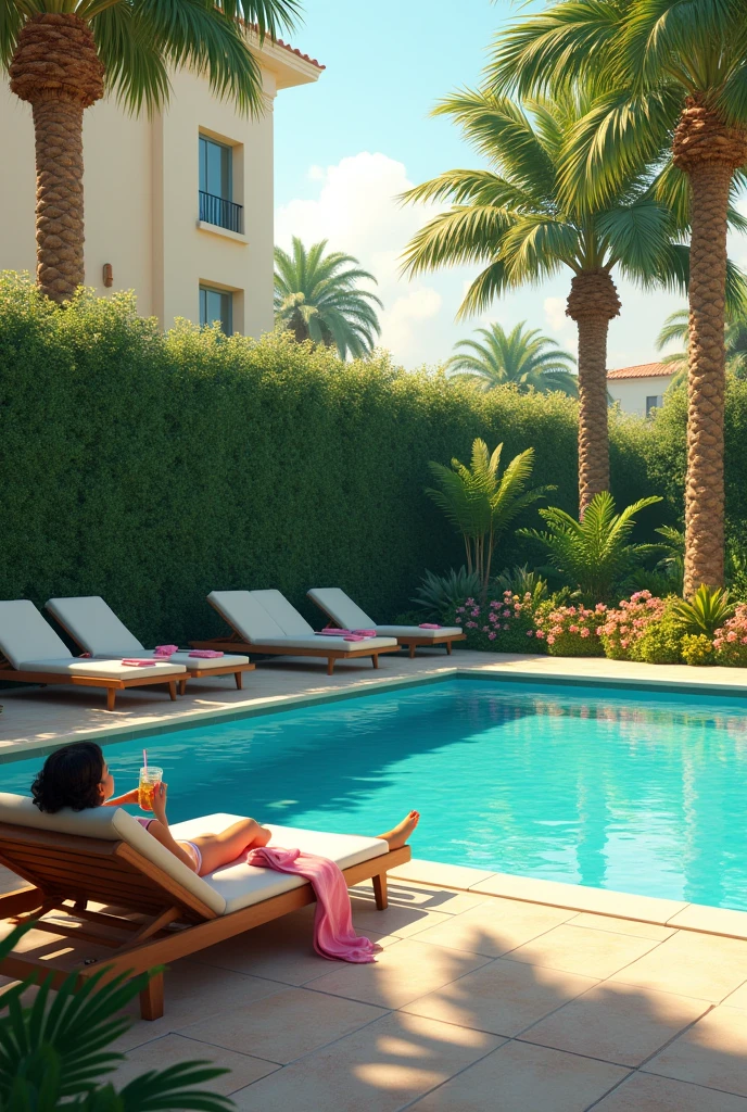 by a swimming pool