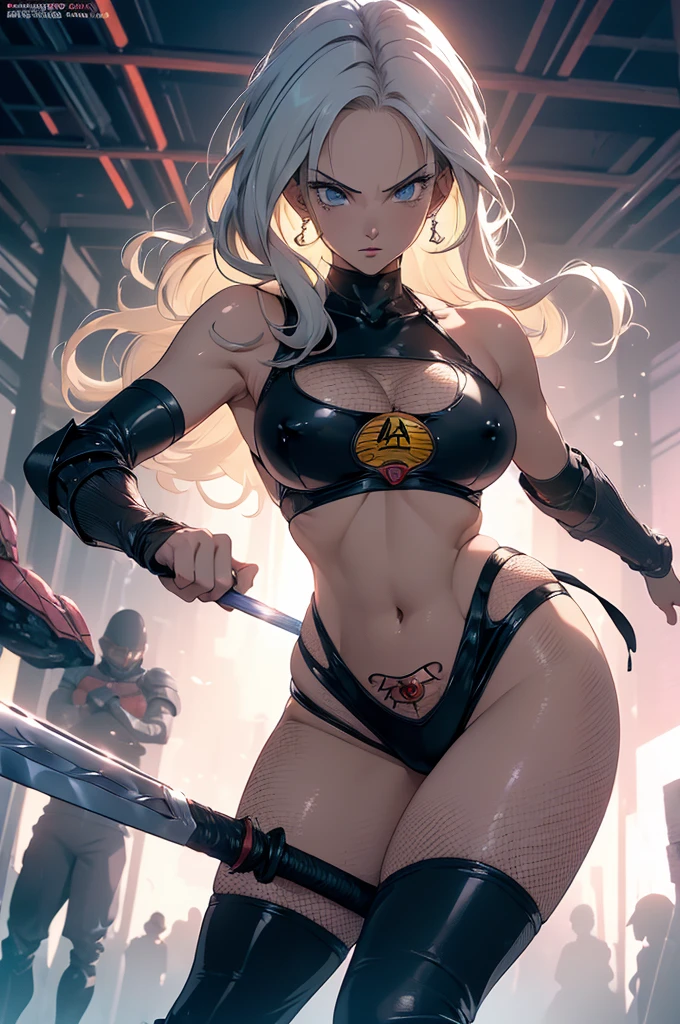 (Highest quality,4K,High resolution,masterpiece:1.2), (Ultra-detailed), (Slender beauty)(Age 27)(Holding a sword:1.3) (Dynamic Art), (looking at the camera) (Dragon Ball Z setting), (The whole body is visible)(Vision:1.8), (Realist,photoRealist,photo-Realist:1.37), (High resolution,High resolution), (Portraiture), (Vibrant colors), (Long legs), (A noticeably elongated face), (Wide range) (Hermosos Fine grain), (Beautifully detailed lips), (Highly detailed eyes and face), , Bright eyes Dynamic angles and postures, Sweatびっしょり, Sweat,  (Long eyelashes), (Sharp focus), (Physically Based Rendering), (8 heads,Beautiful female warrior), (Mature Woman) (Leg spread), (intense), (expression of intense desire), (Motion Blur), (elegant), (Slim figure:1.3), (Inspired by anime), (Bright light), (Cinema Lighting), (Contrasting colors), (Mysterious atmosphere), (Action-packed scenes), (Unique Look), (impressive), (Reveal costumes), (Exciting), (Expressive), (Interesting atmosphere), (monster:1.4) ((Highest quality)),((Very detailed)),masterpiece,Absurd,Detailed face,Beautiful Face,(Fine grain, Deep Eyes),((Dynamic pose)), (((Long white hair,Adult beauty,Inspired by Akira Toriyama))),(((Bikini Armor))),grassland,monsterと戦闘中Distant view	Vision
Wide shot	広角
Long shot