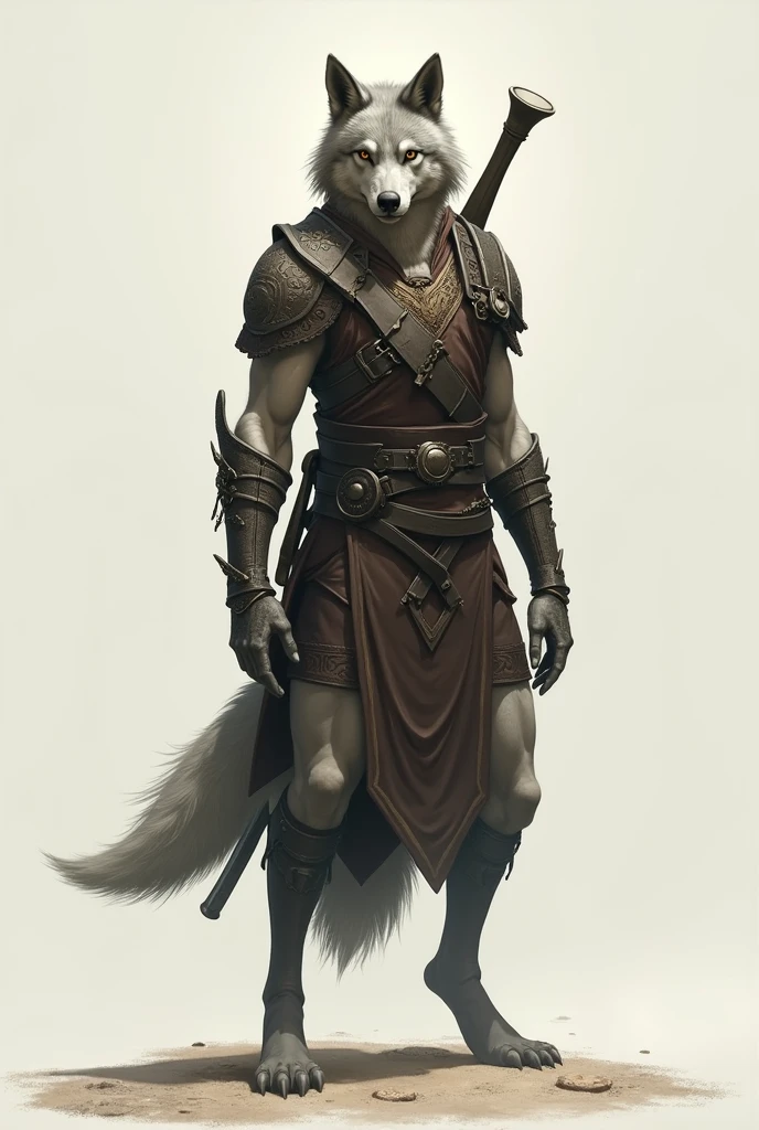 humanoid animal,wolves,discreet weapon on the back,guardian,offwhite