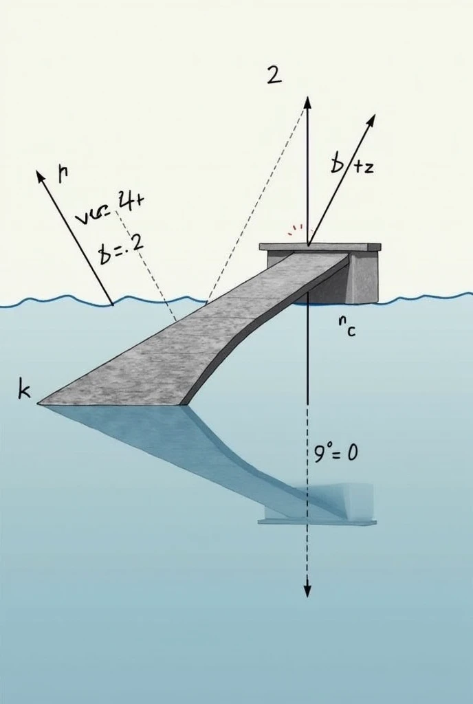 generate an image for a physics exercise on A drawbridge is initially in a horizontal position and begins to rise around an axis at one end of the bridge. The bridge has a length of L=10 m and a mass of M=1000 kg. Suppose the center of mass of the bridge is at the geometric center of the bridge. The bridge is lifted by a force F applied vertically upward at the end opposite the axis. Determine the angular acceleration of the bridge at the instant it forms an angle θ=30∘ with the horizontal.
Force Diagram The forces acting on the bridge are:

    Weight of the bridge (IN): Acts downwards on the centre of mass of the bridge.
    Force F: It acts vertically upwards at the end opposite to the axis.
    Reaction on the Axis (DAY): It is broken down into its horizontal and vertical components.

