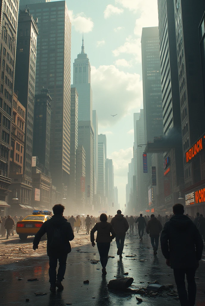 A bustling city overrun by zombies in the apocalypse