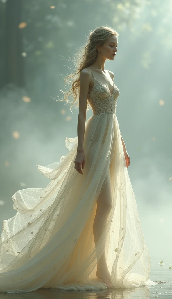 A waif in a silk gaussian gown 8k,