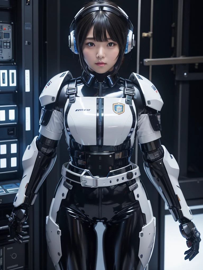 masterpiece, Highest quality, Very detailed, Japaese アンDroid girl,Portraiture,Plump,Thick,Control panel,アンDroid,Droid,Mechanical Hand, robotの腕と脚, Black Hair,Blunt bangs,perfect robot girl,Long tube,A thick cable was attached to her neck.,アンDroid,robot,humanoid,cyborg,japanese cyborg girl ,robot-assembly plant,She is now assembling,Assembly scene,Chubby,