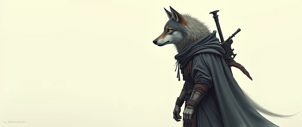 humanoid animal,wolves,discreet weapon on the back,guardian,offwhite